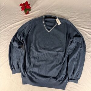 Joseph Jos A Bank Cotton Cashmere Sweater V Neck Size XL Blue NWT New Pullover